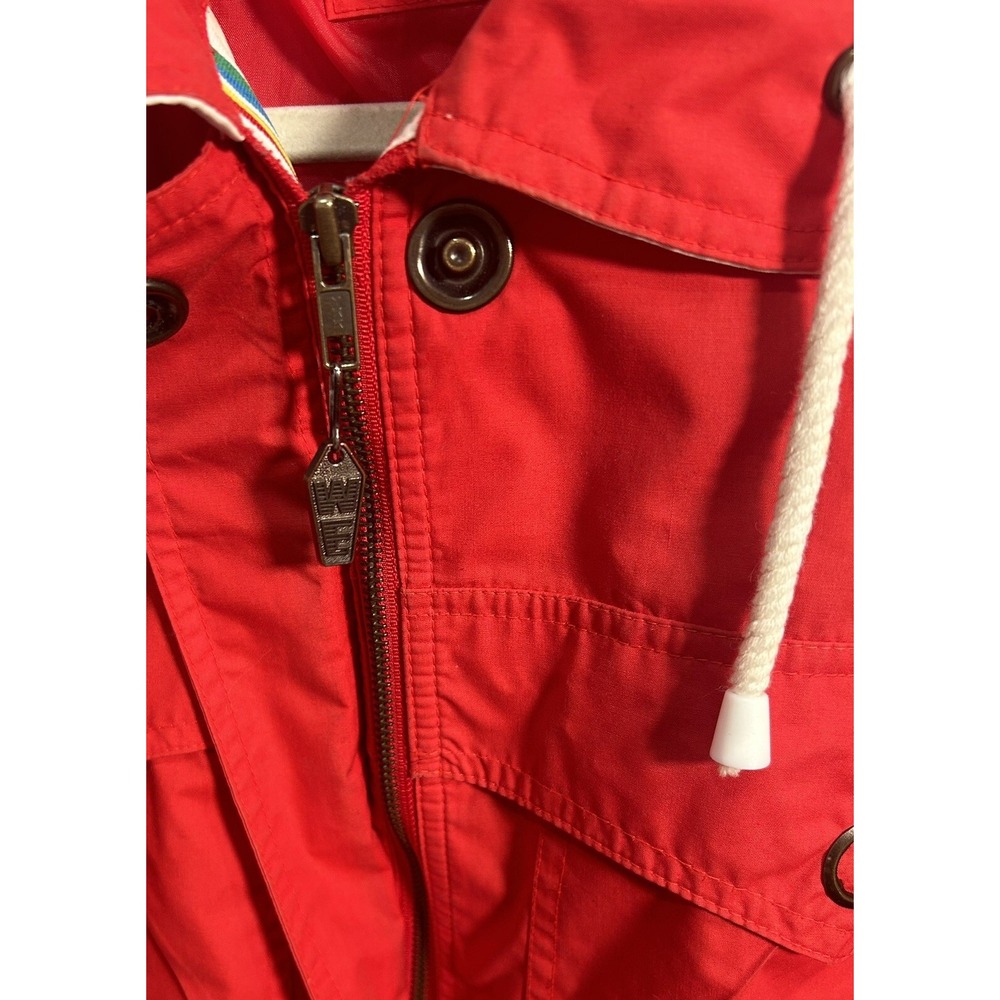 Vintage London Fog Winning Edge Jacket Red Hood Cinch Waist Medium Korea - Picture 4 of 11